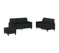Yisssmeng Ensemble de Canapés 3 Pcs Similicuir Noir avec Pouf et Coussins | Salon complet avec 2 canapés 2 places et pouf polyvalent en similicuir noir élégant, rembourrage mousse pour le séjour.