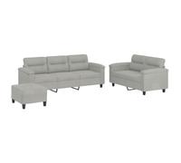 Yisssmeng Ensemble de Canapés 3 Pièces en Microfibre Gris Clair avec Pouf | Set complet 2 et 3 places avec repose-pied pour votre salon. Assise rembourrée en mousse et structure robuste métal.