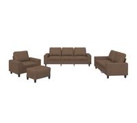 Yisssmeng Ensemble de Canapés 4 Pcs en Tissu Marron avec Repose-Pied | Salon complet avec assises rembourrées en mousse, structure métal et tissu respirant marron pour détente en famille