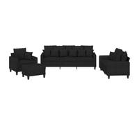 Yisssmeng Ensemble de Canapés 4 Pcs Tissu Noir avec Pouf et Coussins