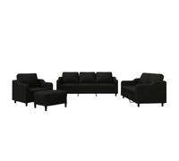 Yisssmeng Ensemble de Canapés 4 Pièces avec Coussins Salon Noir Tissu | Salon modulable 4 éléments en tissu respirant avec structure en métal et contreplaqué, idéal pour séjour moderne.