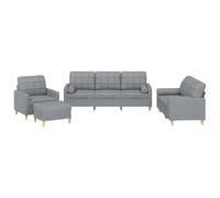 Yisssmeng Ensemble de Canapés 4 Pièces en Tissu Gris Clair avec Pouf | Confort optimal pour votre séjour avec cet ensemble complet comprenant fauteuil, canapés, pouf modulable et coussins.
