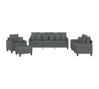 Yisssmeng Ensemble de Canapés 4 Pièces en Tissu Gris Foncé Salon | Ensemble modulaire complet avec 1 fauteuil, 2 canapés, pouf et coussins pour aménagement élégant du salon.
