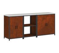 Yisssmeng Ensemble de cuisine 3 pièces, 210 x 50 x 92 cm, aspect rouille, en acier résistant aux intempéries, avec 6 étagères et 4 portes, buffet moderne pour cuisine, couloir, bureau