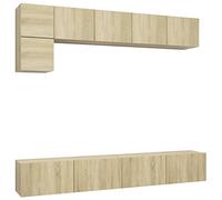 Yisssmeng Ensemble de Meuble TV Suspendu 5 Pièces Chêne Sonoma | Ensemble de 5 meubles TV muraux en bois d'ingénierie coloris chêne sonoma, idéal pour optimiser l'espace du salon.