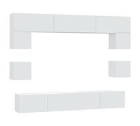 Yisssmeng Ensemble de Meuble TV Suspendu 8 Pcs Blanc Bois d'Ingénierie | Solution de rangement flottante pour salon avec huit compartiments modulables et portes de protection.