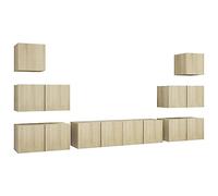 Yisssmeng Ensemble de Meuble TV Suspendu 8 Pièces Bois d'Ingénierie | Ensemble mural modulable pour salon, coloris chêne sonoma avec grands espaces de rangement pour appareils et décodeurs.