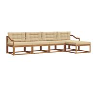 Yisssmeng Ensemble de meubles de jardin 5 pièces en bois d'acacia massif - Salon d'extérieur modulable avec coussin d'assise beige - Grand canapé d'angle pour terrasse et jardin - 325 x 162,5 cm