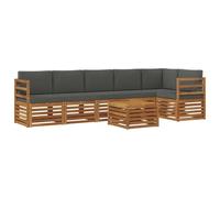 Yisssmeng Ensemble de meubles de jardin 7 pièces en bois d'acacia, canapé d'angle d'extérieur avec coussin d'assise et table pour jardin, terrasse et piscine, salon modulaire naturel et anthracite