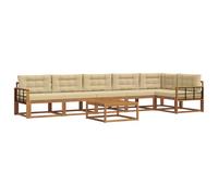 Yisssmeng Ensemble de meubles de jardin 7 pièces en bois d'acacia, canapé d'extérieur modulaire avec coussin d'assise et table, canapé d'angle pour terrasse et jardin, design moderne, naturel et beige