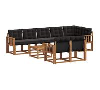 Yisssmeng Ensemble de meubles de jardin 9 pièces en bois d'acacia, canapé d'extérieur moderne avec table et coussins, salon modulaire pour jardin et terrasse, couleur naturelle et noire