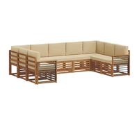 Yisssmeng Ensemble de meubles de jardin 9 pièces en bois d'acacia massif, salon modulaire d'extérieur avec coussins pour terrasse et jardin, naturel et beige, 304 x 187,5 cm