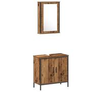 Yisssmeng Ensemble de meubles de salle de bain 2 pièces marron - Meuble sous lavabo 60 x 30 x 60 cm et armoire miroir 42 x 12 x 60 cm en bois robuste pour la salle de bain