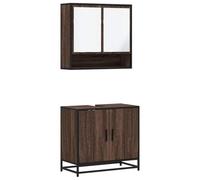 Yisssmeng Ensemble de meubles de salle de bain 2 pièces - Meuble de lavabo et armoire à miroir - Aspect chêne marron - Style industriel - Avec cadre en métal - 65 x 33 x 60 cm et 65 x 20 x 60 cm