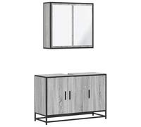 Yisssmeng Ensemble de meubles de salle de bain 2 pièces Meuble sous lavabo et armoire à miroir Gris Sonoma Meuble de salle de bain en bois avec structure en métal 90 x 33 x 60 cm et 65 x 20 x 60 cm