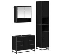 Yisssmeng Ensemble de meubles de salle de bain 3 pièces, aspect chêne noir, composé d'une armoire à miroir, d'un meuble sous lavabo et d'une armoire haute, design moderne, matériau en bois