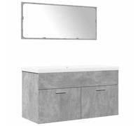 Yisssmeng Ensemble de meubles de salle de bain 3 pièces avec lavabo en céramique et miroir, meuble de salle de bain moderne en bois gris béton, 90 cm de large