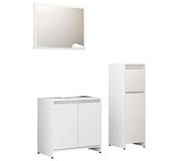 Yisssmeng Ensemble de meubles de salle de bain 3 pièces en blanc - Ensemble de salle de bain complet avec meuble sous lavabo, armoire centrale et miroir - Combinaison armoire de salle de bain gain de