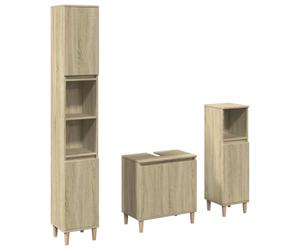 Yisssmeng Ensemble de meubles de salle de bain 3 pièces en chêne Sonoma - Ensemble de salle de bain avec meuble sous lavabo et deux armoires de salle de bain - Combinaison d'armoire de salle de bain