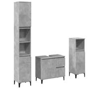Yisssmeng Ensemble de meubles de salle de bain 3 pièces gris béton en bois - Ensemble de meubles de salle de bain modernes avec meuble sous lavabo et deux armoires de salle de bain pour beaucoup