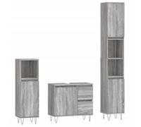 Yisssmeng Ensemble de meubles de salle de bain 3 pièces gris Sonoma - Ensemble d'armoire de salle de bain moderne composé d'un meuble sous lavabo, armoire haute et basse, matériau en bois durable avec
