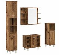 Yisssmeng Ensemble de meubles de salle de bain 4 pièces aspect bois vieilli, avec armoire à miroir, meuble sous lavabo et deux armoires de salle de bain, ensemble de meubles de salle de bain en bois