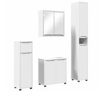 Yisssmeng Ensemble de meubles de salle de bain 4 pièces en blanc, ensemble de meubles de salle de bain modernes avec meuble sous lavabo, armoire miroir et deux armoires de salle de bain, matériau bois