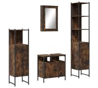 Yisssmeng Ensemble de meubles de salle de bain 4 pièces en chêne fumé - Ensemble de salle de bain compact avec meuble sous lavabo, armoire miroir et deux armoires de salle de bain en bois robuste