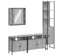 Yisssmeng Ensemble de meubles de salle de bain 4 pièces gris Sonoma comprenant une armoire à miroir, une armoire haute et 2 armoires de lavabo, offre un espace de rangement, en bois et acier