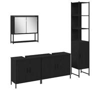 Yisssmeng Ensemble de meubles de salle de bain 4 pièces - Noir - Meuble de salle de bain avec lavabo, armoire miroir et armoire haute, design moderne en bois pour espace de rangement