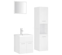 Yisssmeng Ensemble de meubles de salle de bain blanc avec meuble sous lavabo, armoire haute, lavabo en céramique, miroir et robinet, design moderne, matériau en bois, compact, 4 pièces