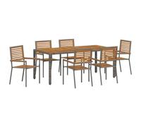 Yisssmeng Ensemble de salle à manger de jardin, 7 pièces, 190 x 90 cm, en polyrotin, gris/marron, design moderne, matériau robuste pour une utilisation en extérieur, chaises de terrasse confortables