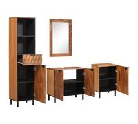 Yisssmeng Ensemble de salle de bain 4 pièces en bois massif de mangue, ensemble de meubles de salle de bain avec meuble sous lavabo, miroir et deux armoires, finition marron acacia, design moderne, à