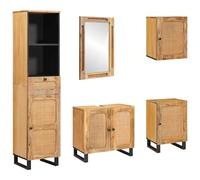 Yisssmeng Ensemble de salle de bain en bois de manguier massif, ensemble de meubles de salle de bain avec meuble sous lavabo, miroir, armoires et tiroirs, design moderne pour votre salle de bain