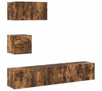 Yisssmeng Ensemble Meuble TV 4 Pcs Bois d'Ingénierie Coloris Chêne Fumé | Design mural moderne pour optimiser l'espace du salon avec plusieurs compartiments de rangement pratiques.