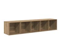 Yisssmeng Ensemble Meuble TV Mural 2 Pcs Bois d'Ingénierie Chêne | Rangement suspendu moderne pour le salon, comprenant deux modules robustes coloris chêne avec étagères pratiques.