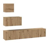 Yisssmeng Ensemble Meuble TV Mural 4 Pcs, Chêne Artisanal | Ces modules suspendus en bois d'ingénierie libèrent de l'espace au sol dans votre salon moderne.