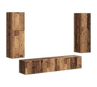 Yisssmeng Ensemble Meuble TV Mural 4 Pcs en Bois d'Ingénierie Bois Ancien | Optimisez votre salon avec ces quatre armoires suspendues modulables au style industriel chaleureux.