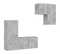 Yisssmeng Ensemble Meuble TV Mural 4 Pcs Gris Béton Bois d'Ingénierie | Rangement suspendu pour salon, structure robuste en bois d'ingénierie et design moderne avec plusieurs compartiments.