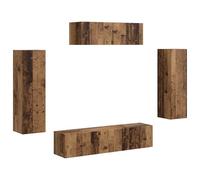 Yisssmeng Ensemble Meuble TV Mural 5 Pcs, Coloris Bois Ancien | Set de 5 armoires suspendues pour salon et chambre, offrant un espace de rangement fonctionnel et épuré.