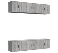 Yisssmeng Ensemble Meuble TV Mural 6 Pièces Bois d'Ingénierie Gris Sonoma | Ensemble de rangement flottant pour salon, composé de six modules modulables en bois d'ingénierie coloris gris.