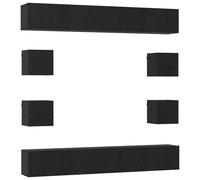 Yisssmeng Ensemble Meuble TV Mural 8 Pièces Bois Ingénierie Noir | Rangement suspendu modulaire pour salon avec 12 portes battantes en bois ingénierie coloris chêne noir.
