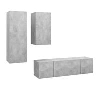 Yisssmeng Ensemble Meuble TV Suspendu 4 Pcs Gris Béton Bois d'Ingénierie | Solution de rangement mural modulable pour salon, dotée de compartiments spacieux au design contemporain.