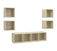 Yisssmeng Ensemble Meuble TV Suspendu 5 Pcs Bois d'Ingénierie Sonoma | Optimisez votre salon avec cette armoire HiFi murale dotée de grands compartiments pour ranger vos médias.
