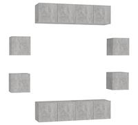 Yisssmeng Ensemble Meuble TV Suspendu 8 Pcs en Bois d'Ingénierie Gris | Ces modules muraux offrent un grand espace de rangement pour les livres et DVD dans votre salon ou séjour.