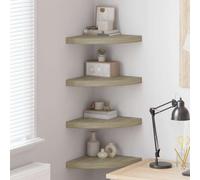 Yisssmeng Étagère d'angle à 4 étagères, flottantes, 35 x 35 cm, en MDF, aspect chêne, invisible, capacité de charge 5 kg, étagère murale pour livres/décoration