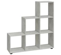 Yisssmeng Étagère d'escalier gris béton de 107 cm de haut, étagère en bois avec 6 compartiments, bibliothèque moderne et séparateur de pièce pour salon, bureau et couloir, 104 x 29 x 107 cm