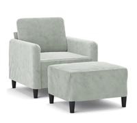 Yisssmeng Fauteuil avec Repose-Pied en Velours Gris Clair pour Salon | Siège relaxation avec pouf assorti pour salon ou chambre, garnissage mousse dense, structure stable en métal.