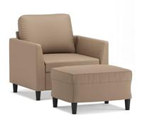 Yisssmeng Fauteuil avec Repose-Pied Similicuir Cappuccino Ensemble 2 Pcs