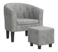 Yisssmeng Fauteuil club en velours gris clair avec repose-pieds - 70 x 56 x 68 cm - Petit et confortable - Marquage - Reliure à boutons - Cadre robuste en bois de pin - Design moderne - Pour salon